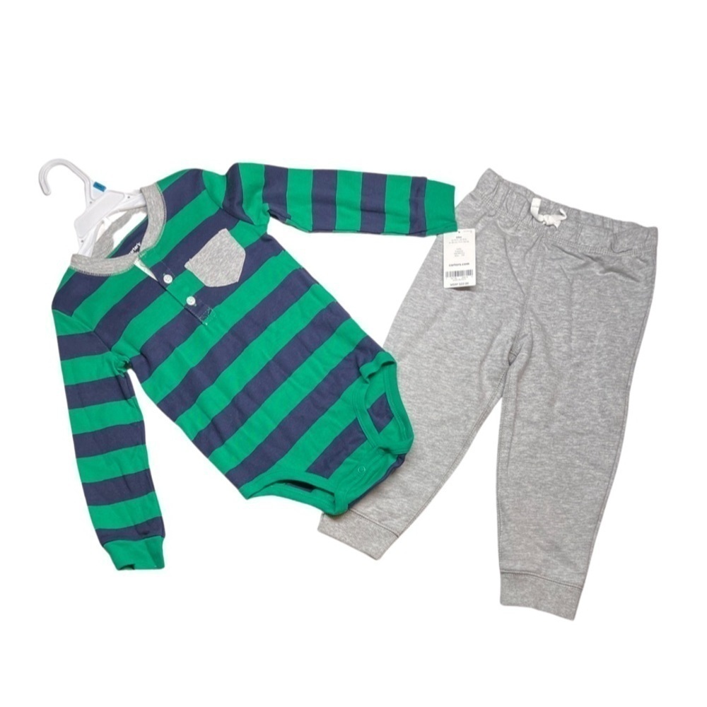 Carters Baby two-piece striped onesie with gray jogger | Size 24 months